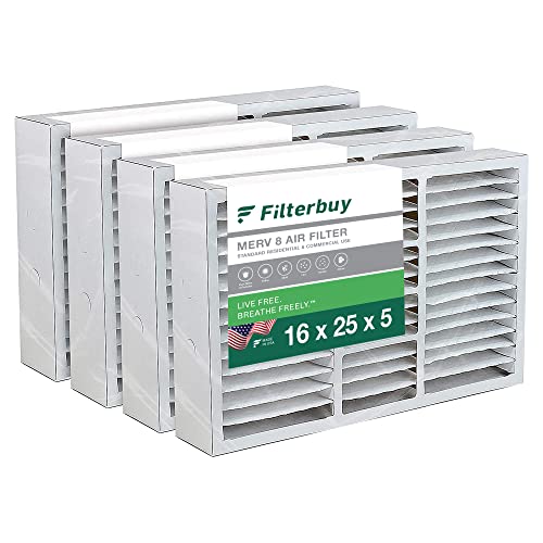 Filterbuy 16x25x5 Air Filter MERV 8 Dust Defense (4-Pack), Pleated HVAC AC Furnace Air Filters for Honeywell FC100A1029, Lennox X6670, Carrier, Bryant, & More (Actual Size: 15.75 x 24.75 x 4.38)