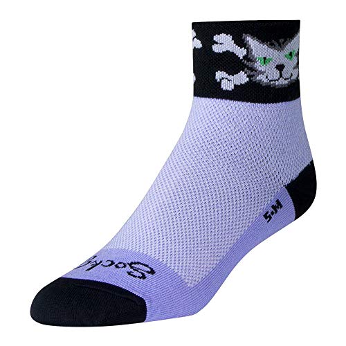 SockGuy, Classic Bad Kitty Womens Socks, cuff height 2', size S / M, Black/Light Purple