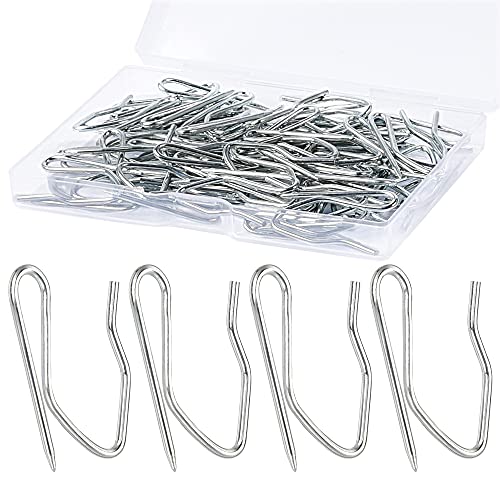 58pcs Metal Curtain Hooks, Sopito 1.2 Inch Drapery Pin and Hook for Pleated Drapes, Stainless Steel Door/Window/Shower Curtain, Silver