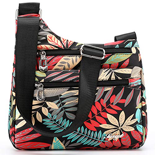 STUOYE Nylon Multi-Pocket Crossbody Purse Bags for Women Travel Shoulder Bag (Colored Leaves)