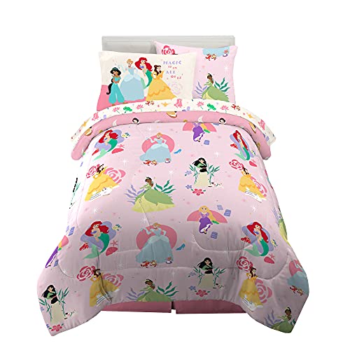 Franco Kids Bedding Super Soft Comforter and Sheet Set with Sham, 5 Piece Twin Size, Disney Princess
