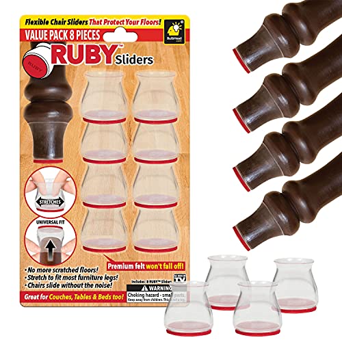 Ruby Sliders As Seen On TV by BulbHead - Red Means They’re Authentic - Premium Chair Covers Protect Hardwood & Tile Floors from Scratching - Fits Most Furniture Leg Sizes & Shapes - 8 Pack