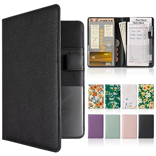 CoBak Server Book - Leather Server Books for Waitress .Waitress Book Organizer with Clear Pockets,Money Pockets with Pen Holder Fit Server Apron