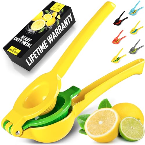 Zulay Kitchen Metal 2-in-1 Lemon Squeezer - Sturdy Max Extraction Hand Juicer Lemon Squeezer Gets Every Last Drop - Easy to Clean Manual Citrus Juicer - Easy-Use Lemon Juicer Squeezer - Yellow/Green