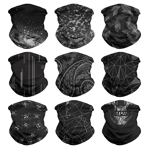 VCZUIUC Headwear Bandana Head Wrap Face Scarf Mask Neck Warmer Balaclava for Sports (One Size, 9PCS Black-2)