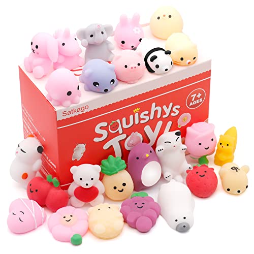 Satkago Mochi Squishys Toys, 25pcs Mini Kawaii Squishies, Easter Basket Stuffers Easter Egg Fillers, Easter Gifts for Kids, Party Favors Supplies for Encanto Cocomelon Birthday for Kids Teens Adults