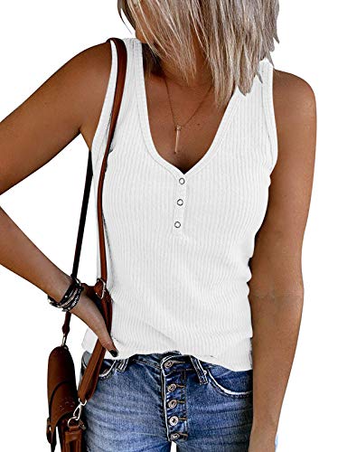 MEROKEETY Women's 2024 Casual Tank Tops Summer Solid Color Ribbed Sleeveless Basic Shirts, White, S
