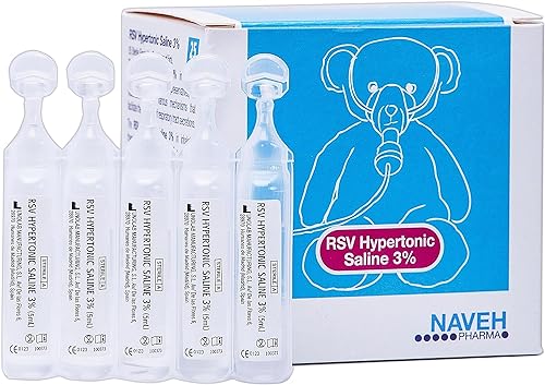 RSV Hypertonic Saline Solution 3% - Nebulizer diluent for inhalators and nasal hygiene devices Helps Clear Congestion from Airways and Lungs – Reduce Mucus (25 Sterile Saline Bullets of 0.17 Fl Oz)