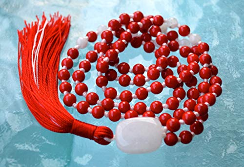Awaken Your Kundalini 6 mm, 8 mm, AAA Grade Moonstone Mala Beads Necklace, (Moonstone & Coral Mala, Moonstone bead ; 6 mm)