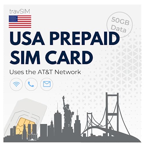 travSIM Prepaid SIM Card USA | Uses The AT&T Network | 50GB Mobile Data at 4G/5G speeds | US SIM Card has Unlimited National Calls & Texts | US Mobile SIM Card 30 Days