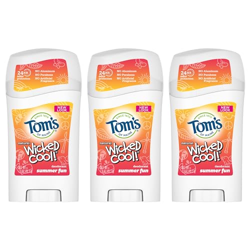 Tom's of Maine Aluminum-Free Wicked Cool! Natural Deodorant for Kids, Summer Fun, 1.6 oz. (Pack of 3) (Packaging May Vary)