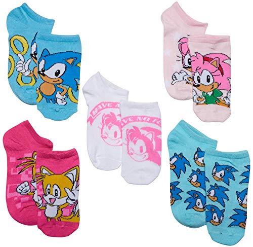 Sonic The Hedgehog girls Sonic 5 Pack No Show Casual Sock, Assorted Pastel, 6-8.5 US