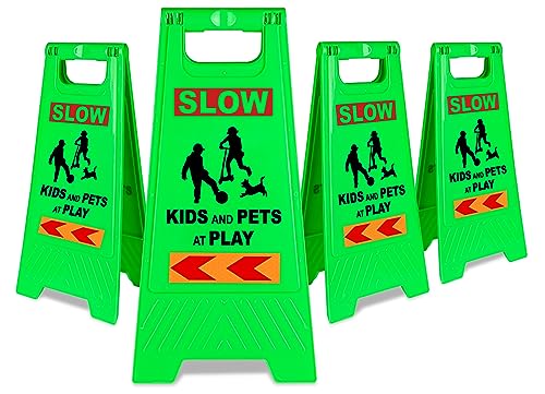 XPCARE 4 Pack Kids Playing Sign for Street, Children at Play Safety Sign with Reflective Tapes,Caution Slow Down for Street,Kids and Pets at Play Warning Sign
