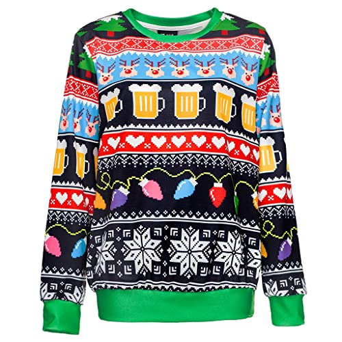 Colorful House Unisex's Ugly Christmas Jumper Sweater, 3D Digital Print Sweatshirt (X-Large, Beer)