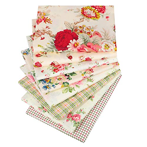 Hanjunzhao Vintage Rose Floral Plaid Fat Quarters Fabric Bundles for Quilting Sewing Crafting,18 x 22 inches