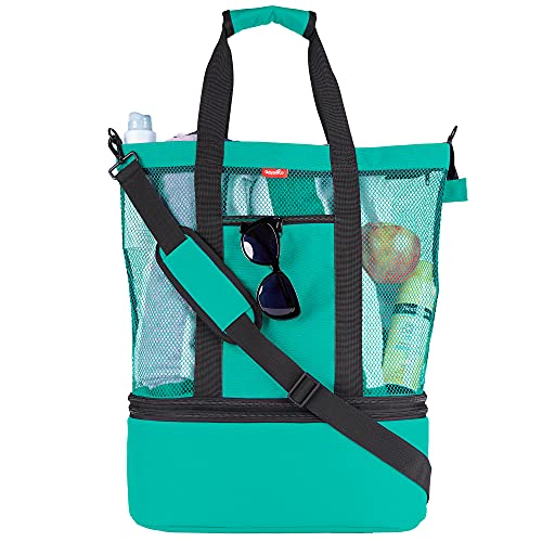 Waterproof Beach Bag with Cooler Compartment - Beach Bags Waterproof Sandproof for Women Vacation Essentials - Pool Bag & Mesh Beach Tote Bag (Turquoise)
