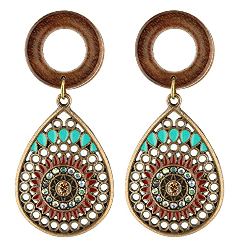 Balala 3/4 inch 20mm Bohemian Teardrop Wood Dangle Ear Gauges Piercing Flesh Tunnels Plugs Statement Earrings