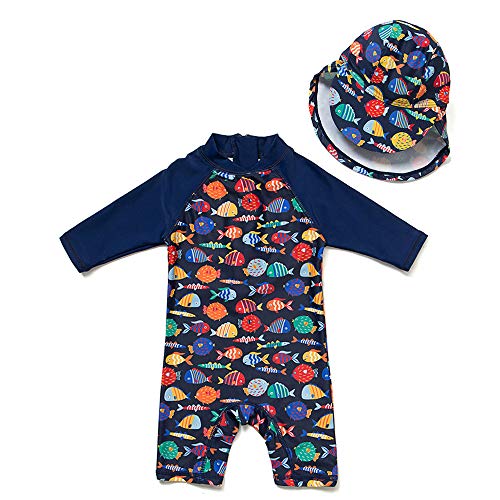 upandfast Baby Long Sleeve Bathing Suit Baby Boy Swimsuit Toddler One-Piece Rashguard (Colorful Fish,3-6 Months)