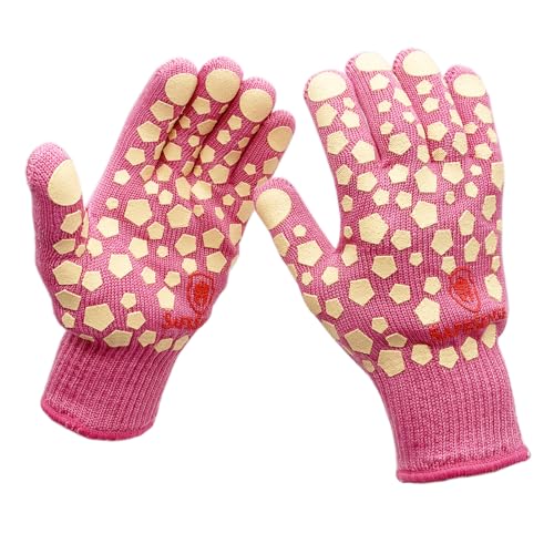 SafeSense BBQ Gloves Pink 932°F/500°C Heat Resistant Gloves for Cooking Women, Oven Gloves with Finger Kitchen, Grill Gloves for Outdoor Grill