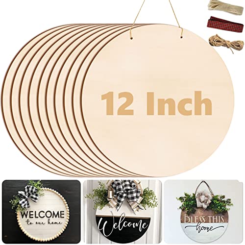 12 Inch Wood Circles for Crafts, 10Pcs Unfinished Wood Crafts, DIY Wood Rounds for Cricut Projects, Door Hanger, Wood Burning, Painting, Easter Home Decor DIY Crafts Gifts(10PCS)