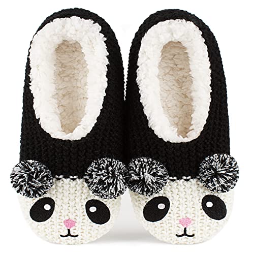 The Metluks Cute Animal House Slippers for Women Indoor, Warm Fuzzy Slipper Socks with Grippers Non slip, Cozy Funny Christmas Gifts Panda Bear Adult Size 7-8
