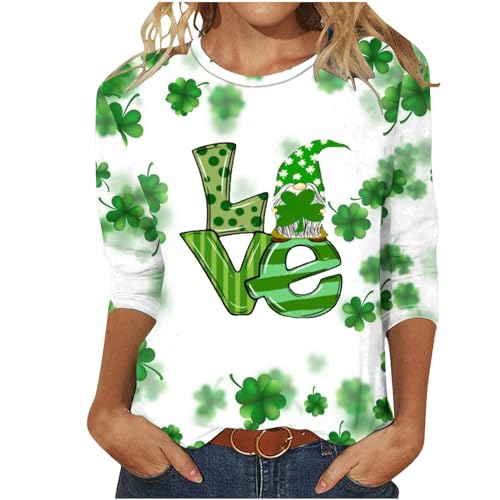 Black of Friday Deals for Women St Patricks Day Shirt Women Shamrock Clover Lucky St. Patrick's Day Blouses 3/4 Length Sleeve Crewneck Fashion Tops Workout Shirts Women Loose fit Green20 M