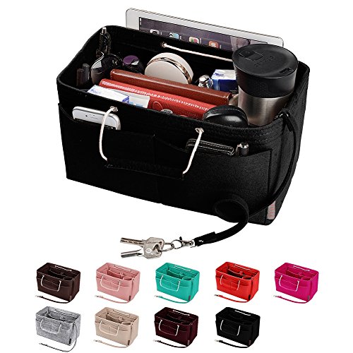ZTUJO Purse Organizer, Multi-Pocket Felt Handbag Organizer, Purse Organizer Insert with Handles, Medium, Large, X-Large (X-Large, Black)