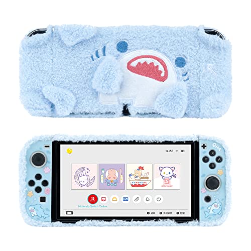 GeekShare Cute Plush Protective Case Cover - Shock-Absorption and Anti-Scratch Skin Case Compatible with Nintendo Switch OLED Model - Plush Shark