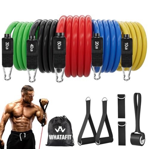 Whatafit Resistance Bands Set (11pcs), Exercise Bands with Door Anchor, Handles, Carry Bag, Legs Ankle Straps for Resistance Training, Physical Therapy, Home Workouts