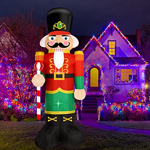 FARONZE Christmas Inflatable Nutcracker Giant Lighted Interior Inflatable Christmas Decoration with Built in Fan and Anchor Ropes (Nutcracker)