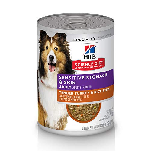 Hill's Science Diet Wet Dog Food, Adult, Sensitive Stomach & Skin, Tender Turkey & Rice Stew, 12.5 oz. Cans 12-Pack