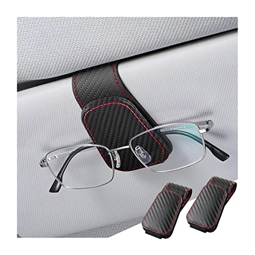 Sunglasses Holder for Car Sun Visor, 2 PCS Magnetic Leather Eyeglass Hanger, Sun Glasses Mount Clip on Visors, Ticket Card Cash Organizer, Auto Interior Accessories (Carbon Fiber)
