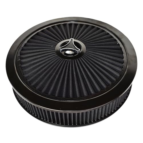 A-Team Performance - High Flow Replacement Air Cleaner - Flow-Thru Lid Washable and Reusable Round Air Filter Element Kit - with Star Wing Nut - Compatible with Chevrolet GMC Ford 14'x3' Black