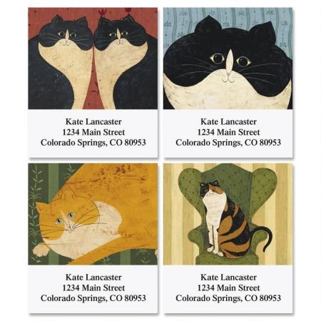 Warren Kimble's Cozy Cats Square Return Address Labels (4 Designs) - Set of 144 1-1/8' x 2-1/4' Self-Adhesive, Flat-Sheet Label