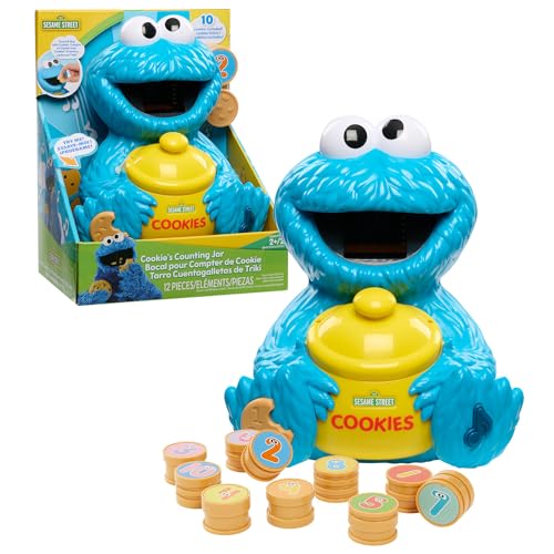 Just Play Sesame Street Cookie's Counting Jar, 12-Pieces, 20+ Phrases and Sounds, Learning and Education, Kids Toys for Ages 2 Up