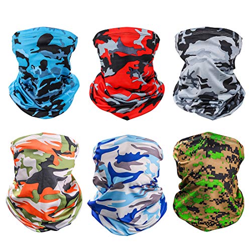 6 Pieces Sun UV Protection Face Mask Neck Gaiter Windproof Scarf Sunscreen Breathable Bandana Balaclava for Sport&Outdoor (Camouflage(6 PACK))