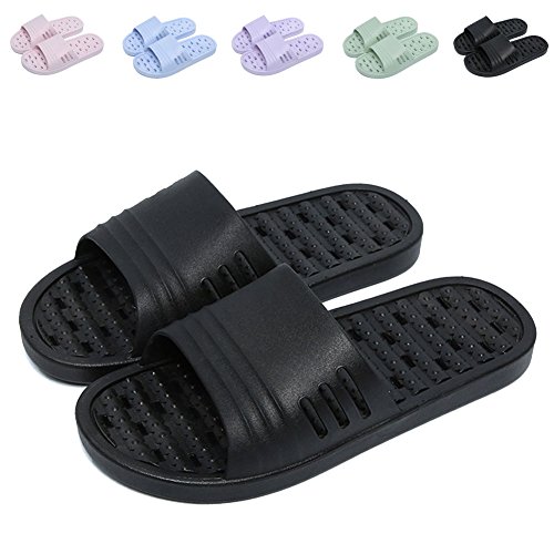 FINLEOO Shower Sandal Slippers with Drainage Holes Quick Drying Bathroom Slippers Gym Slippers Soft Sole Open Toe House Slippers for Men and Women,black 44.45