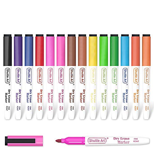 Shuttle Art Dry Erase Markers, 15 Colors Magnetic Whiteboard Markers with Erase,Fine Point Perfect For Writing on Whiteboards, Dry-Erase Boards,Mirrors for School Office Home