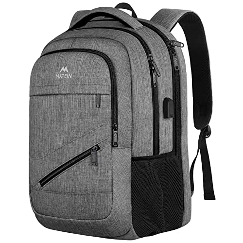 MATEIN 18 Inch Laptop Backpack, Extra Large Travel Backpack with Luggage Strap and Laptop Compartment for Women Men, TSA Approved Carry On Waterproof Laptop Bag, Grey
