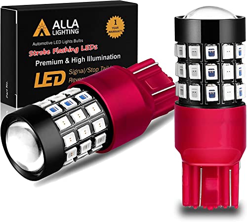 Alla Lighting Upgraded T20 7440 7443 LED Strobe Brake Lights Bulbs, Red Flashing Stop Lamps, W21W 7440LL 7443LL Strobe LED Taillights Replacement for Cars, Trucks, SUVs, Vans