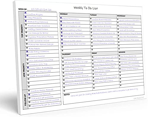 Weekly To Do List Notepad, 60 Page Task Planning Pad w/Daily Checklist, Priority Todo Checkbox & Notes. Desk Notebook to Organize Office 11 X 8.5