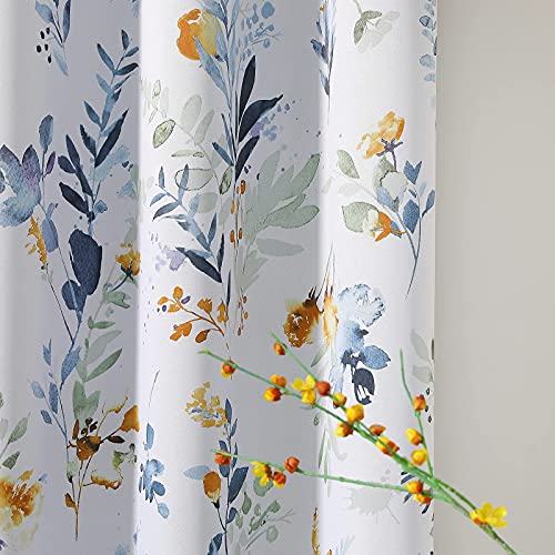 MYSKY HOME Floral Curtains 84 inches Long Living Room Curtains Room Darkening Curtains Thermal Insulated Light Blocking Drapes Grommet for Bedroom Bathroom, 2 Panels, Yellow and Blue