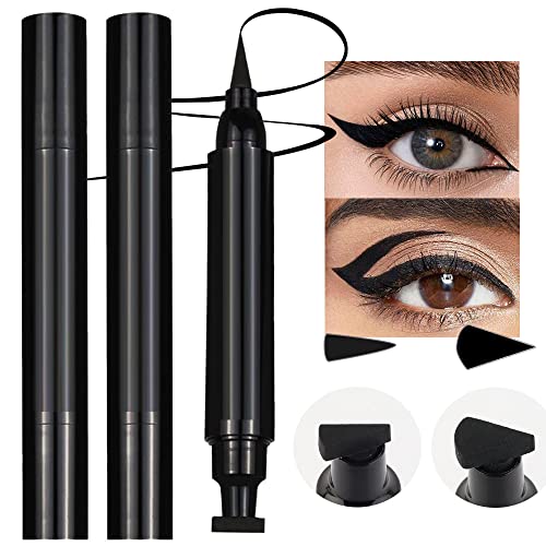 evpct 2Pcs Black Eyeliner and Wing Stamp Set Big Small Winged Eyeliners Stamps Cat Eye Liner Stamp Stencils Tool for Women All Eye Shapes Waterproof delineador de ojos a prueba de agua contra el agua
