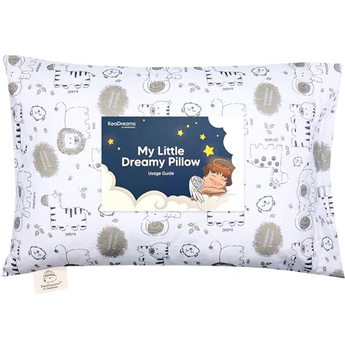 Toddler Pillow with Pillowcase - 13x18 My Little Dreamy Pillow, Organic Cotton Toddler Pillows for Sleeping, Kids Pillow,Travel Pillows,Mini Pillow,Nursery Pillow,Toddler Bed Pillow (KeaSafari)