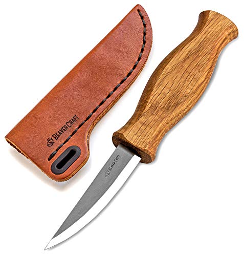 BeaverCraft Sloyd Knife C4s 3.14' Wood Carving Knife with Leather Sheath Whittling Knife for Wood Carver - Chip Carving Chisel Knife for Beginners Whittling Knives Wood Carving Tools Woodworking