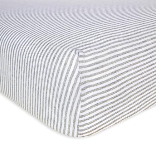 Burt's Bees Baby Stripe Fitted Crib Sheet Organic Cotton BEESNUG - Heather Grey Stripes, Fits Unisex Standard Bed and Toddler Mattress, Infant Essentials, 52 x 28 Inch 1-Pack