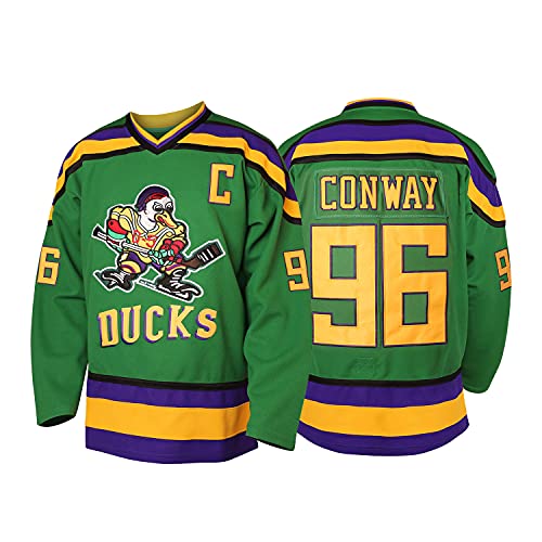 Men's Mighty Ducks Jerseys 96 Charlie Conway Adam Banks Greg Goldberg Movie Hockey Jersey (#96 Green, Large)