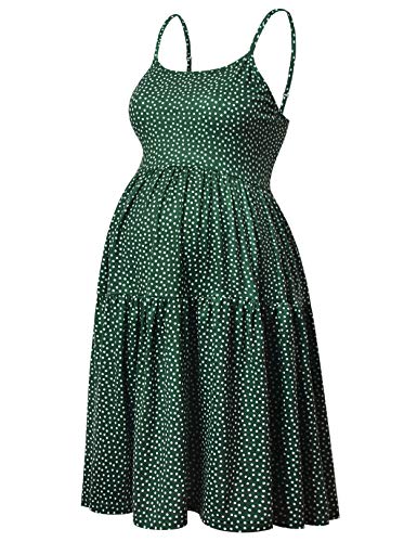 GINKANA Sleeveless Maternity Tank Dress Cami Maternity Dress Adjustable Strappy Summer Beach Swing Dress,Green with White Dot,M
