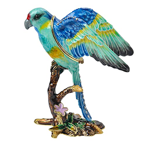 FJ FENGZHIJIE Parrot Figurine Home Decor Gold Plated Crystal Animal Trinket Box Small Ring Case Bird Lover Gift