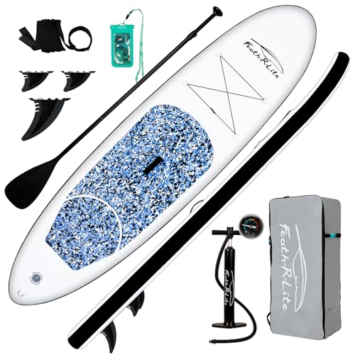 Feath-R-Lite Inflatable Stand Up Paddle Board 10'x30''x6'' Ultra-Light (16.7lbs) SUP with Paddleboard Accessories,Three Fins,Adjustable Paddle, Pump,Backpack, Leash, Waterproof Phone Bag